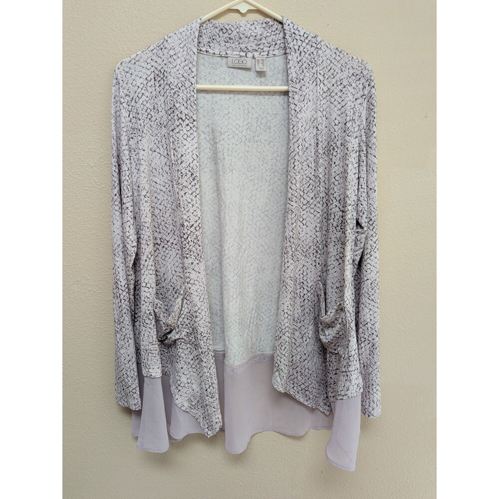 Logo by Goldstein cardigan open front long sleeve Purple Print Pockets Size XXS